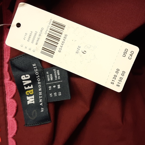NWT, Anthropologie Maeve Wine/Bordeaux Embroidered Top - Picture 10 of 15